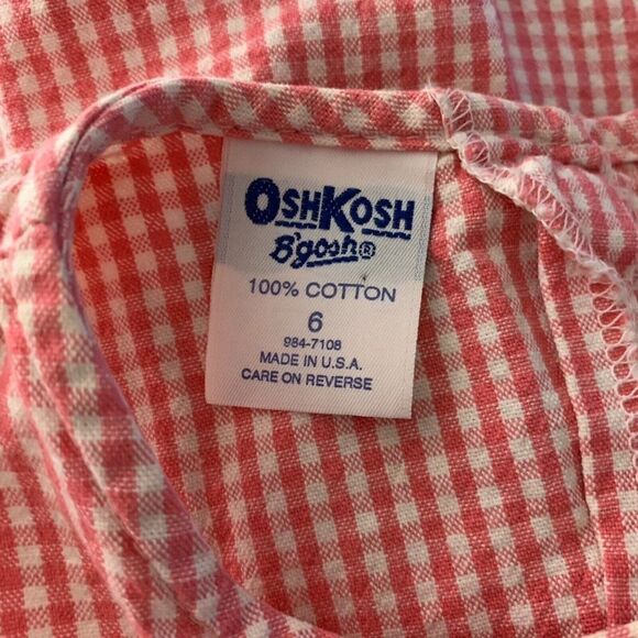 Vintage OshKosh Bgosh Toddler Pinafore Dress 6 Pink Gingham Made USA - Picture 5 of 5